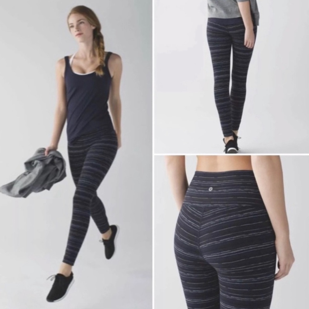 Lululemon High Times Pant Cyber Stripe Naval Blue Black 26” inseam Size 6